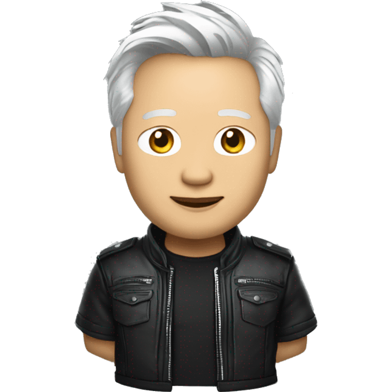 jensen huang with white hair and in black leather jacket holding nvidia gpu with both hands emoji