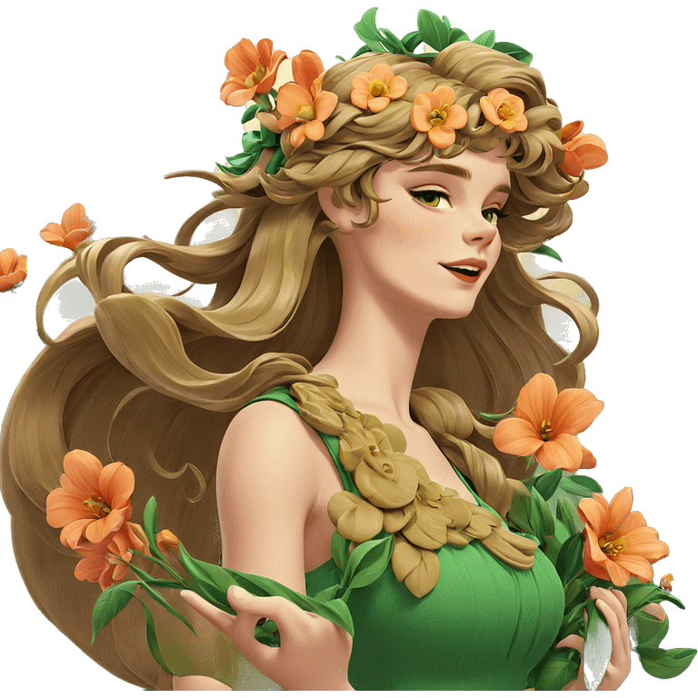 girl in green dress holding flower emoji