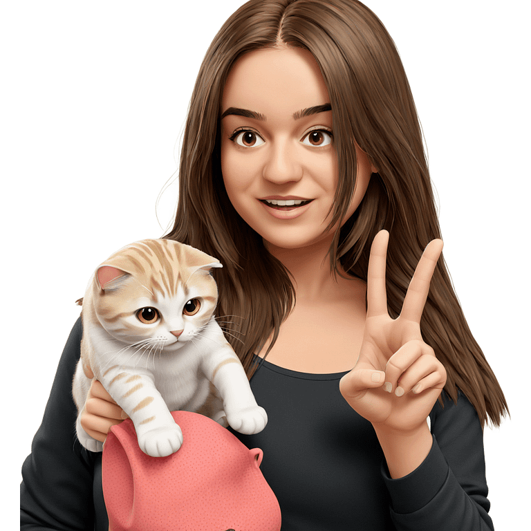 girl with brown hair and cat emoji