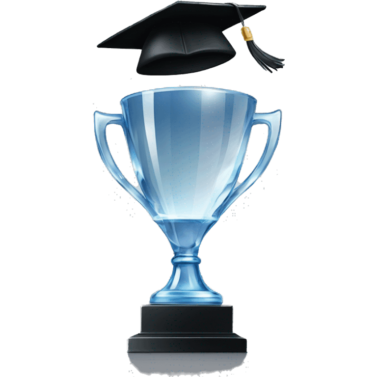 crystal trophy with black graduation cap emoji