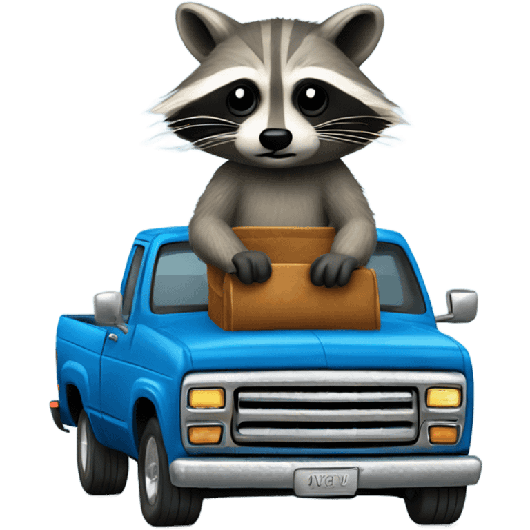 Raccoon steering blue pickup truck old school emoji