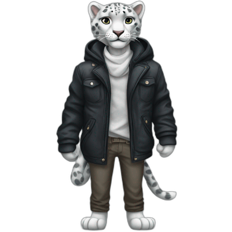 Snow leopard wearning a black jacket emoji