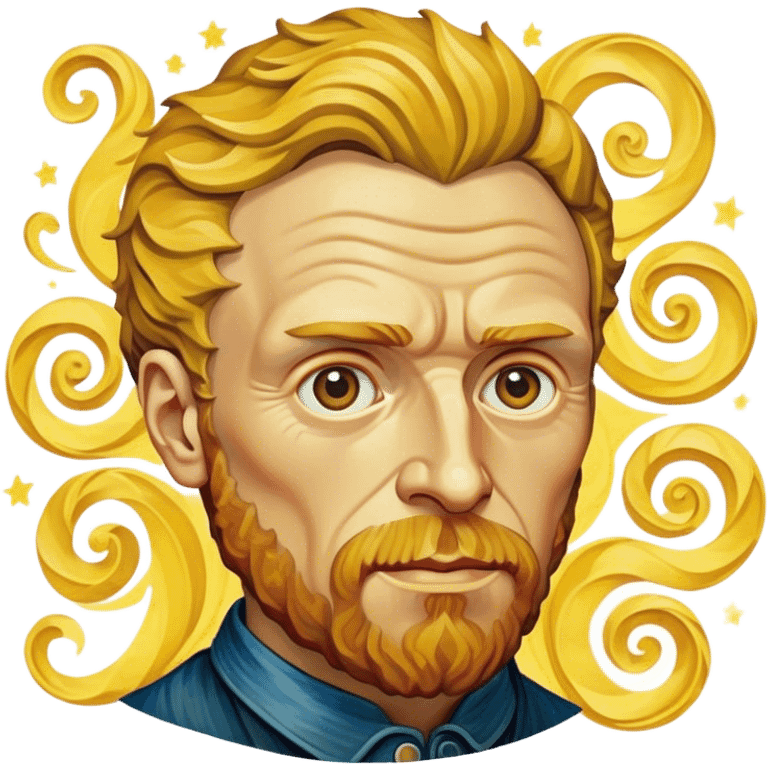 Cinematic Realistic Vincent van Gogh Pop Culture Emoji, featuring an expressive portrayal inspired by the legendary painter rendered with dynamic, swirling textures and artistic lighting. emoji