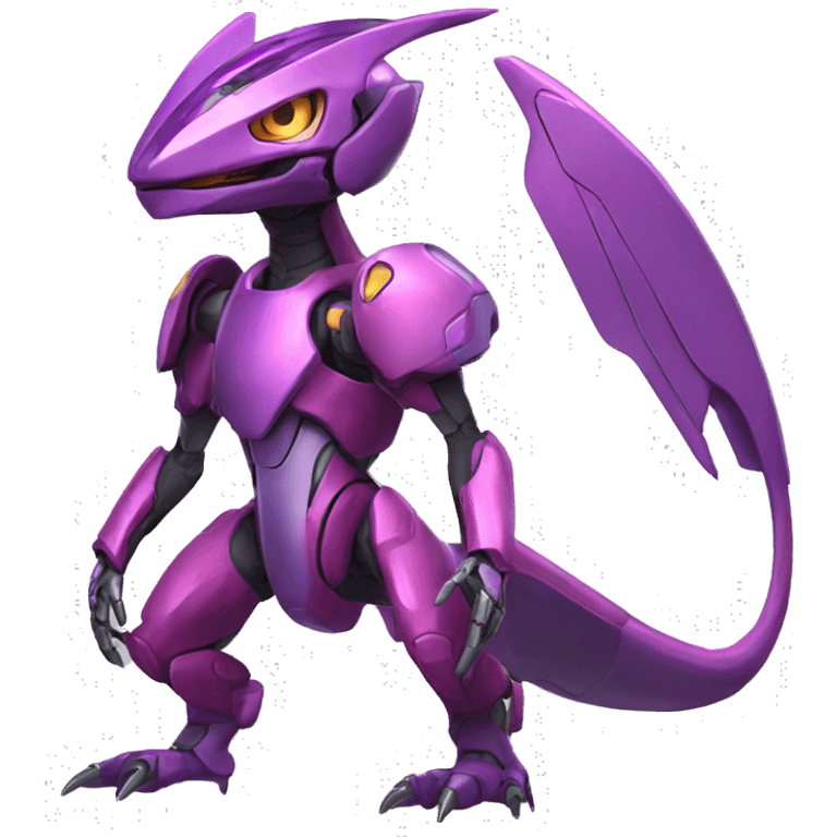 a Genesect-Raptor-Fakémon—hybrid with a futuristic visor-helmet full body emoji