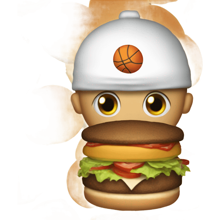 A burger wearing a white basketball Jersey that is number 1 emoji