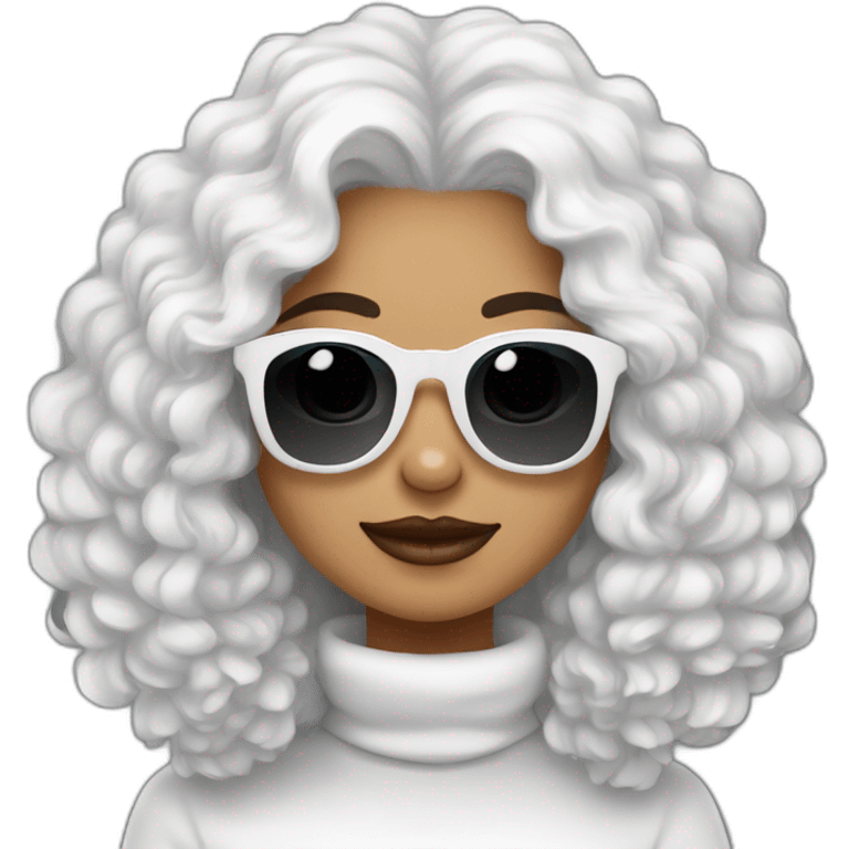 mujer cabello negro largo gafas y perro bichon maltés blanco emoji