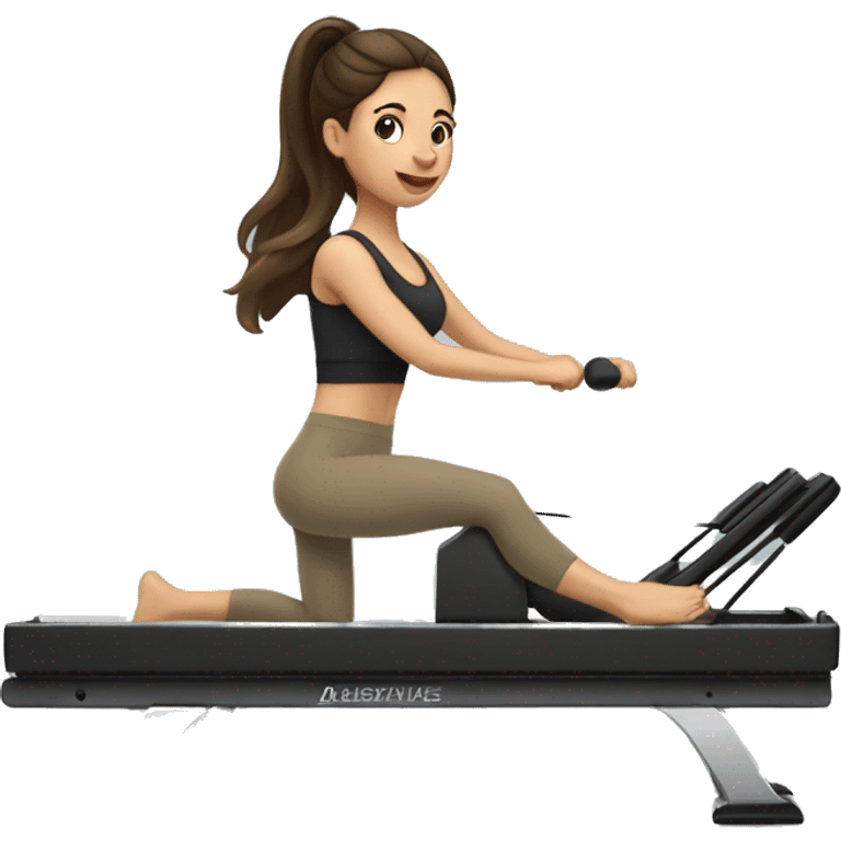 brunette girl working out on a pilates reformer emoji