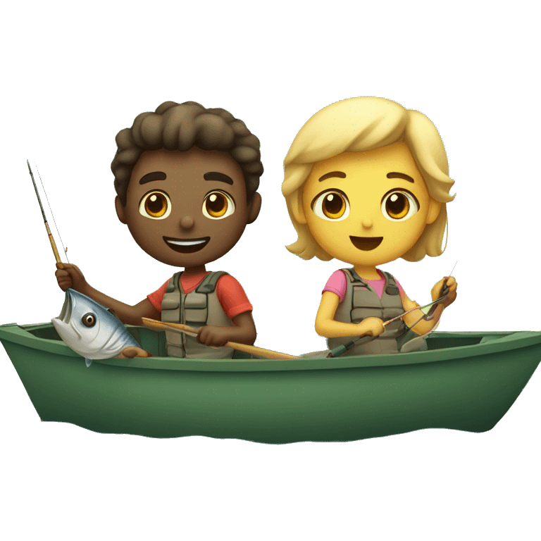 A couple boy and girl fishing together in a boat emoji