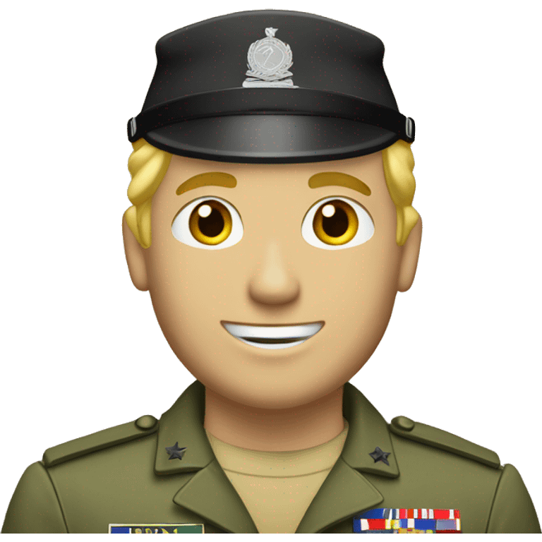 A blond guy in a military uniform with a “Losyash” patch emoji