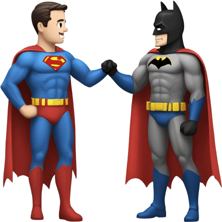 Create a picture of batman and superman shaking hands emoji