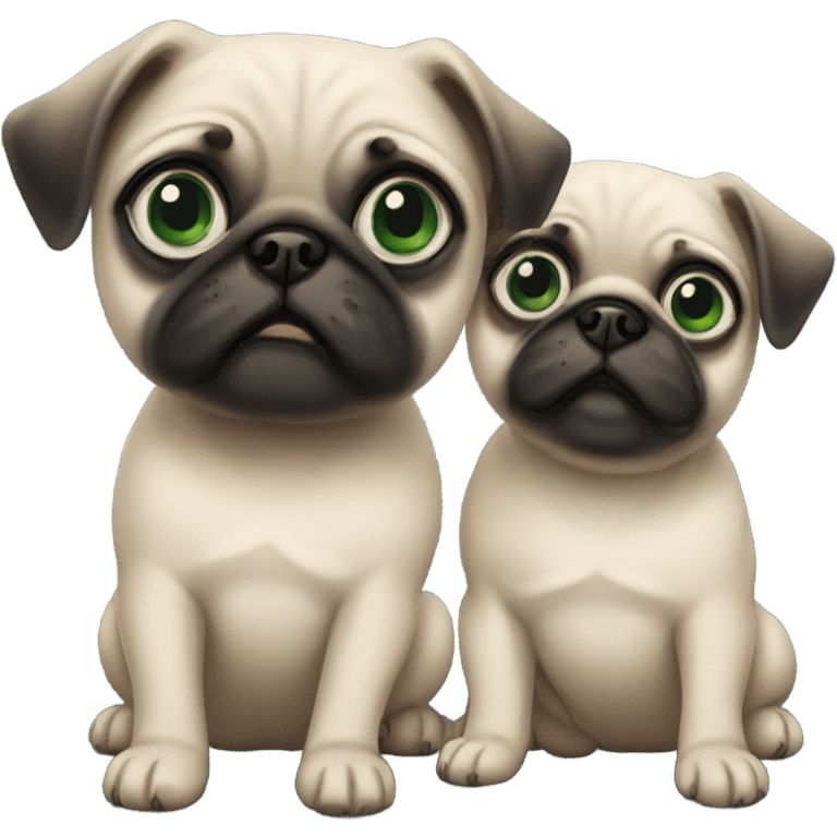 2 Baby pugs 1 with green eyes and 1 with blue  emoji