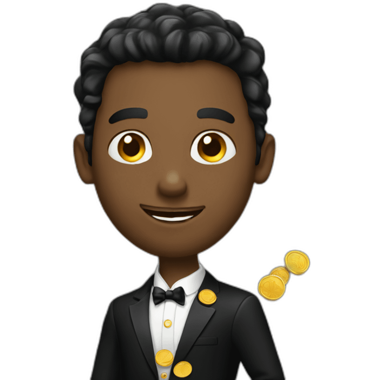 Posh-man-with-black-suit-holding-golden-coins emoji