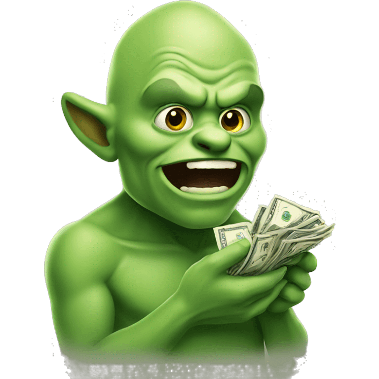 Green ogre doing money spread emoji