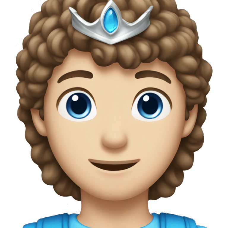 Brown hair boy with blue eyes and silver crown emoji