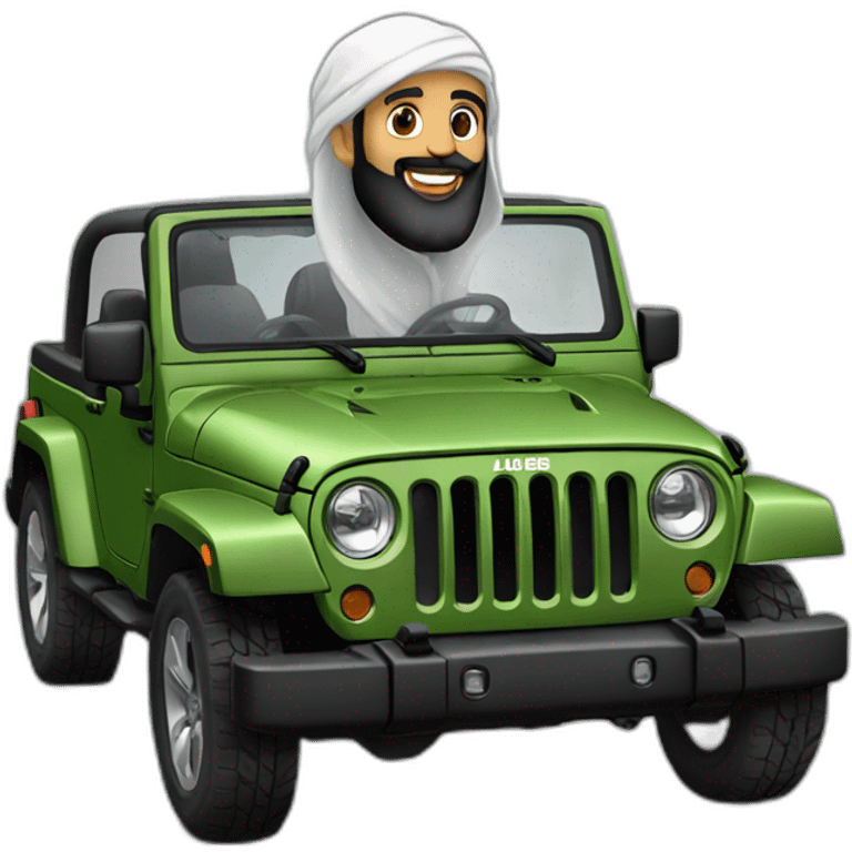 arab bald man with long black beard riding black Jeep jk emoji