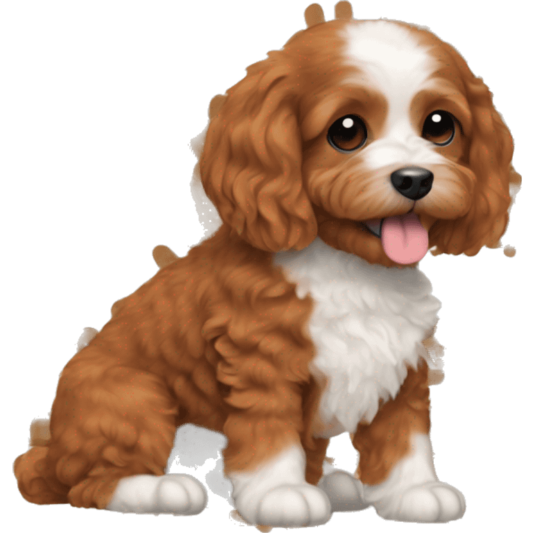 Cavapoo wavy red brown fur white belly and paws  emoji