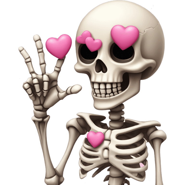 Cute skeleton w pink bow on head and pink heart eyes giving middle finger emoji