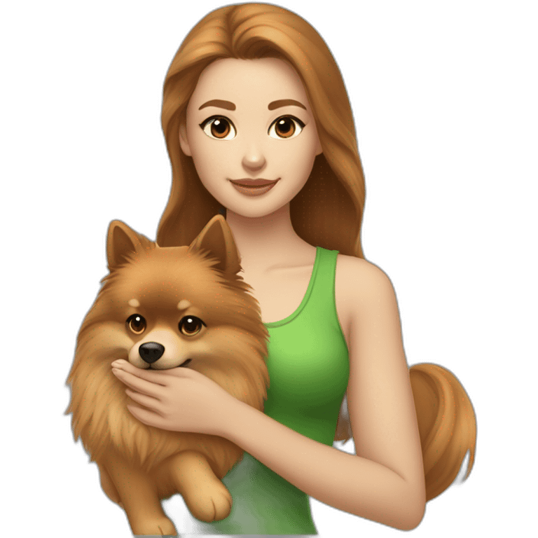 light-skinned-girl-with-brown-hair-and-green-eyes-petting-red-pomeranian emoji