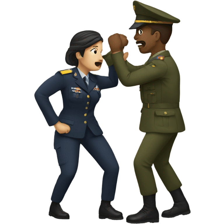 Man and woman fighting over a military man emoji