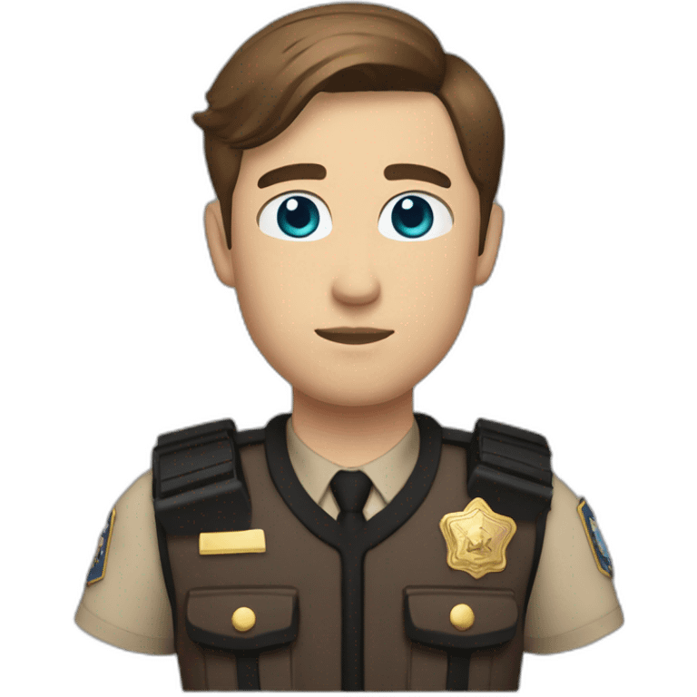 Deputy sheriff with short Brown hair and blue eyes and bulletproof vest and arms emoji