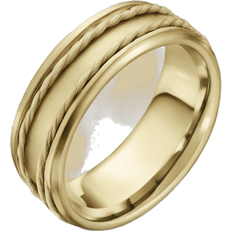 A classic brushed gold wedding band with a matte finish, featuring rope-like detailing around both edges for a subtle, textured design. emoji