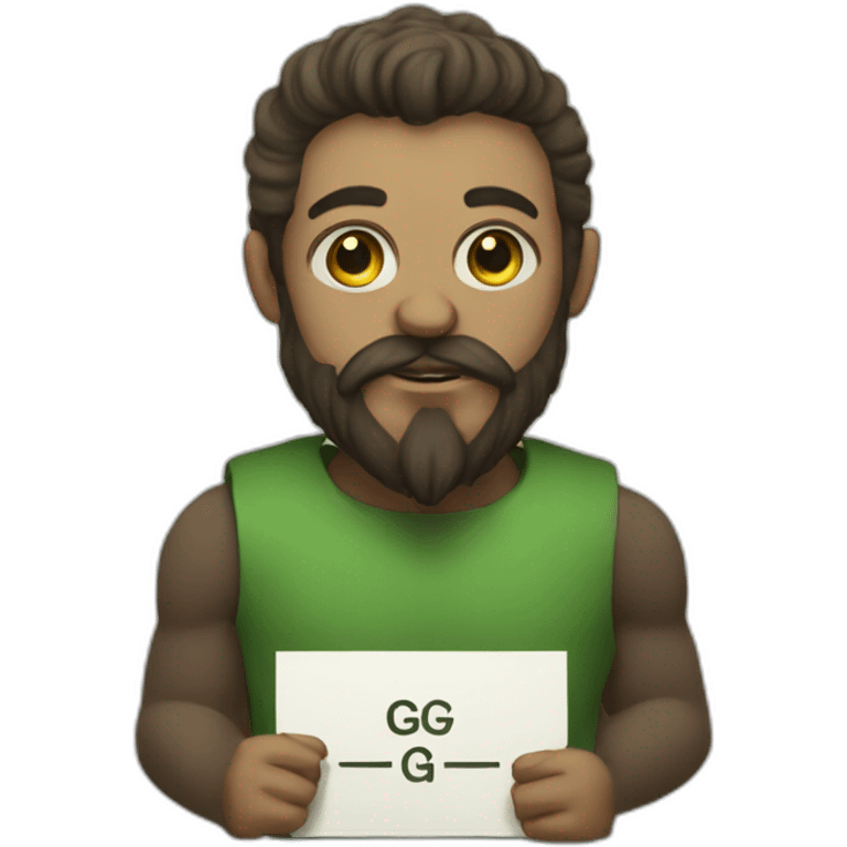 Cathulu with a beard holding a sign saying GG emoji