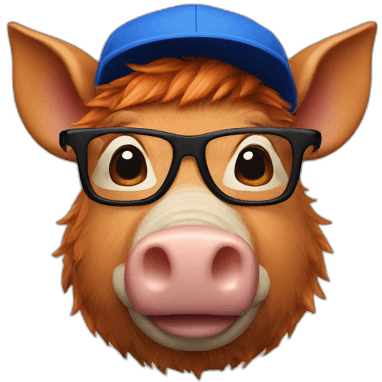 ginger boar with blue cap and glasses emoji