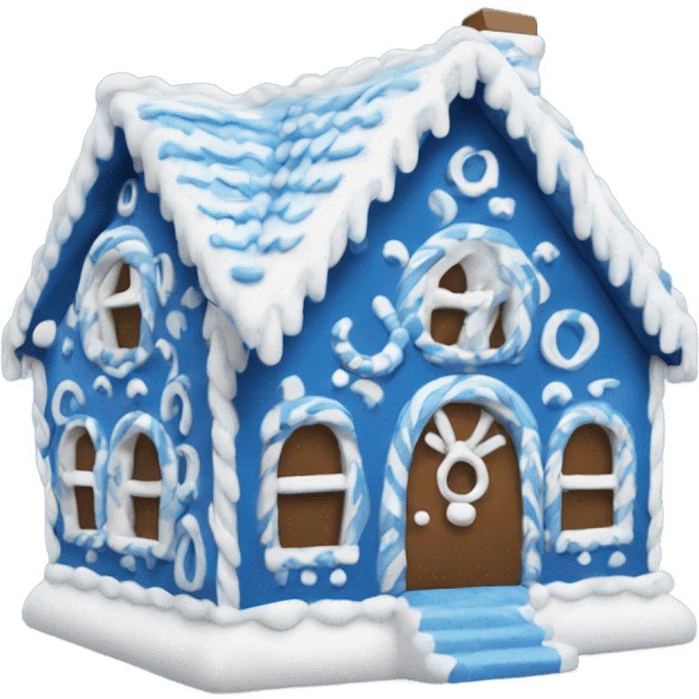 A blue and white gingerbread house emoji