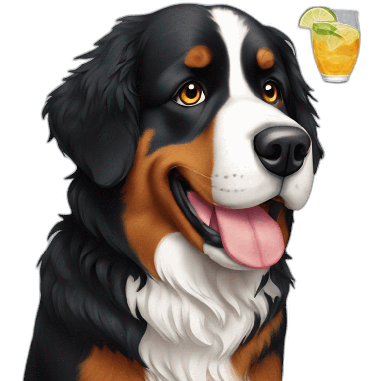 Bernese mountain dog drinking gin tonic emoji