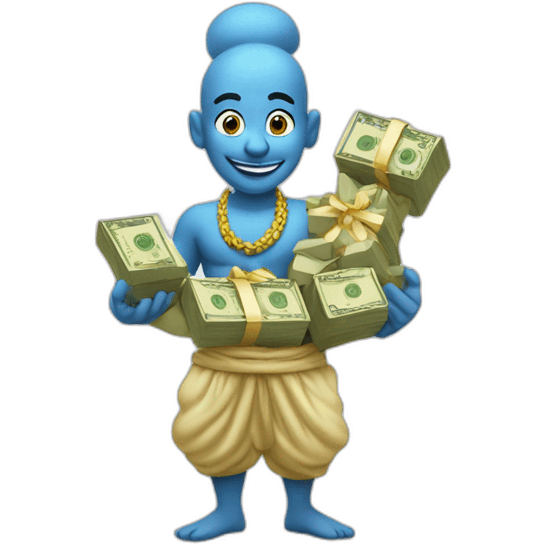 genie holding the big stack of money emoji