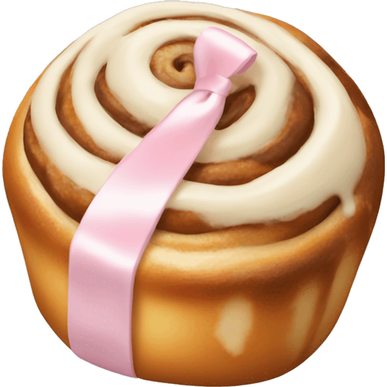 brown cinnamon roll with white chocolate and light pink bow on it emoji