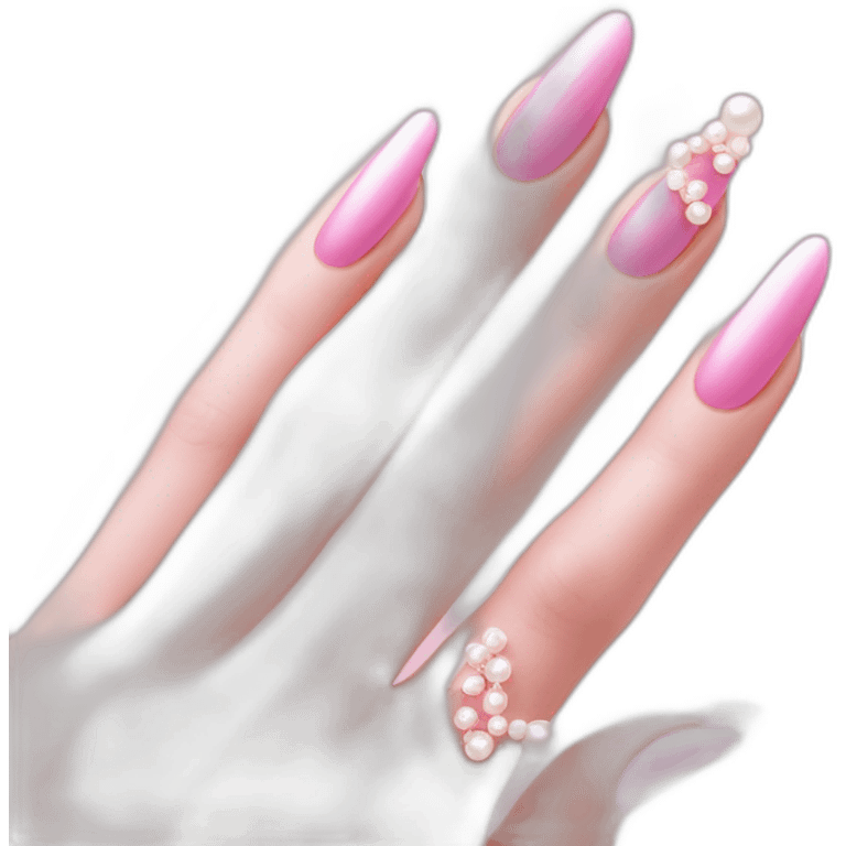 pink long nails with cute pearls emoji