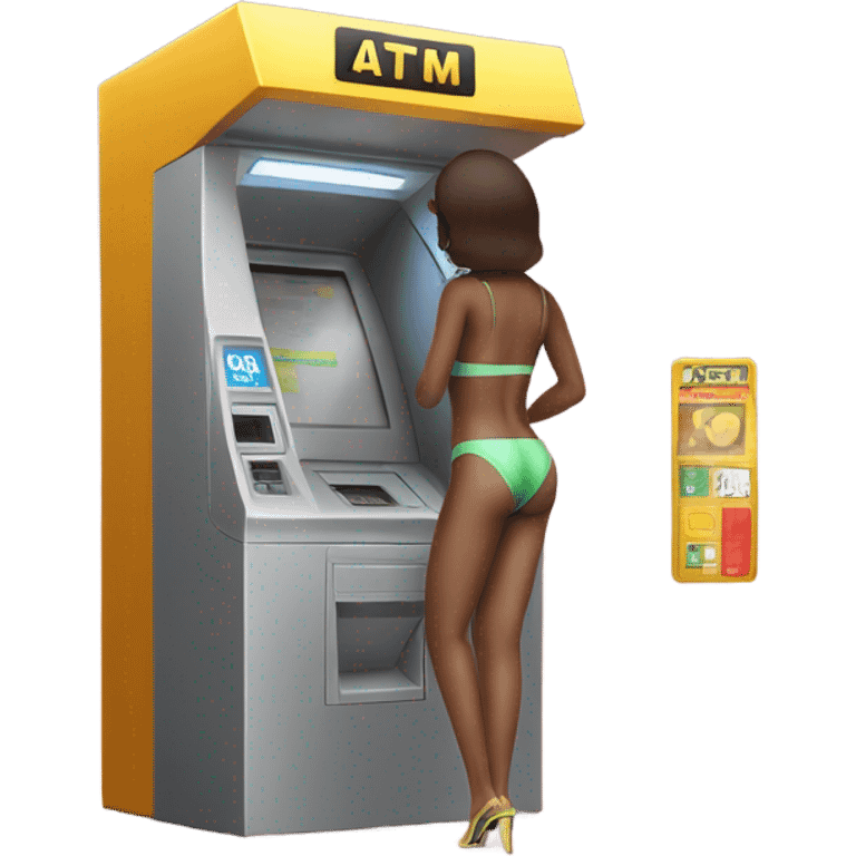 Girl in swimming suit and platform heels waiting next to atm  emoji