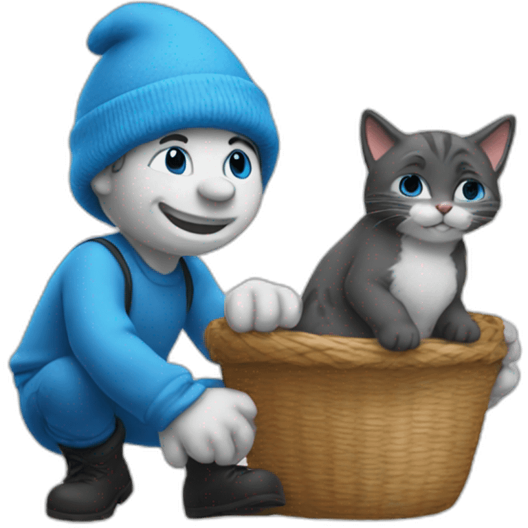 A Smurf carrying a cat emoji