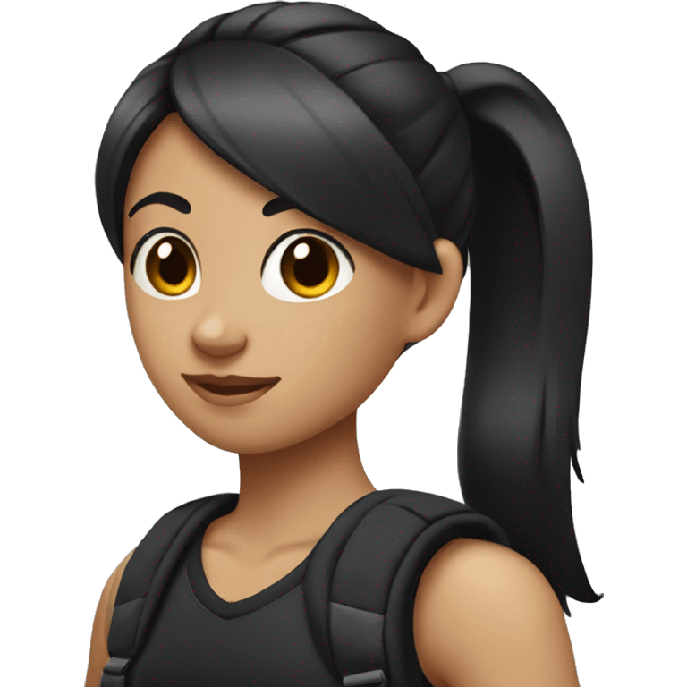 girl with black hair in a ponytail and a black sleeveless shirt wearing a backpack emoji