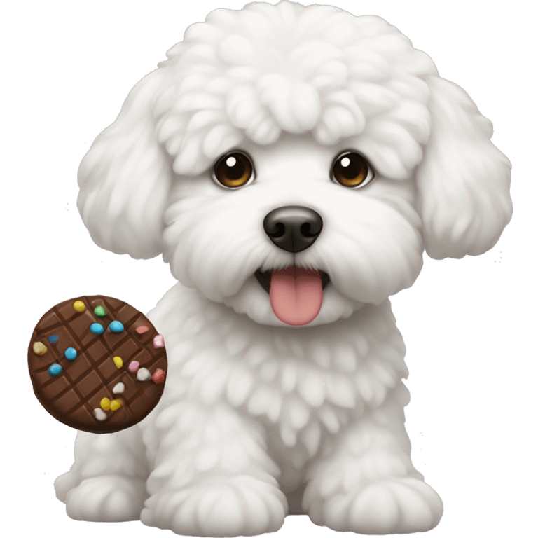 white bichon with chocolate candy  emoji