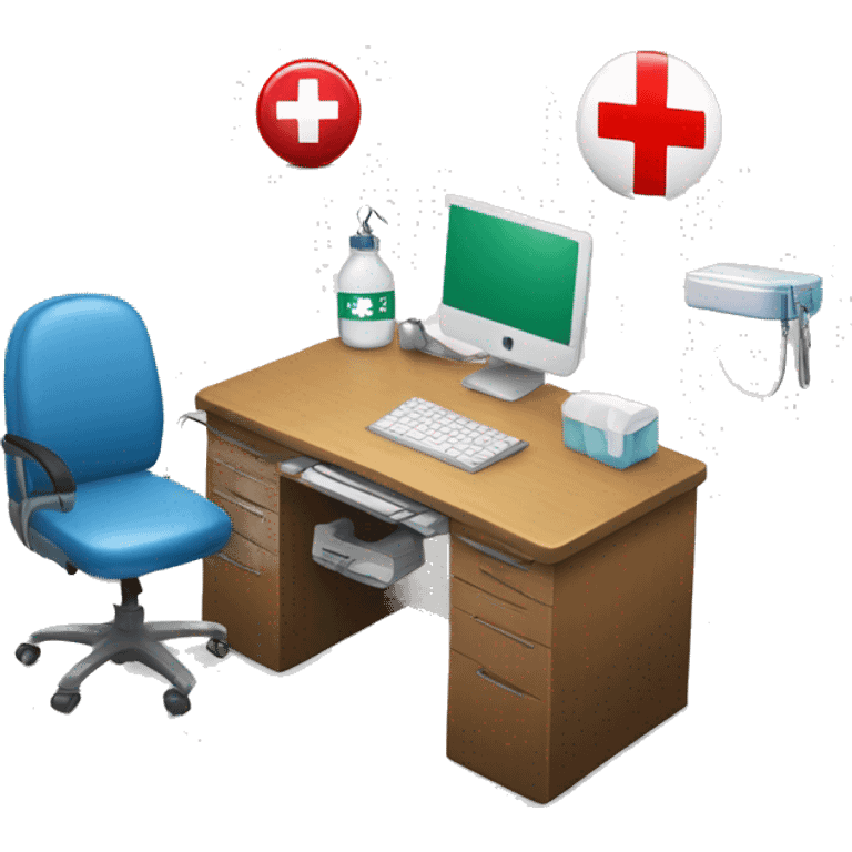 NURSE OFFICE DESK WITH AMERICAN CROSS FIRST AID KIT emoji