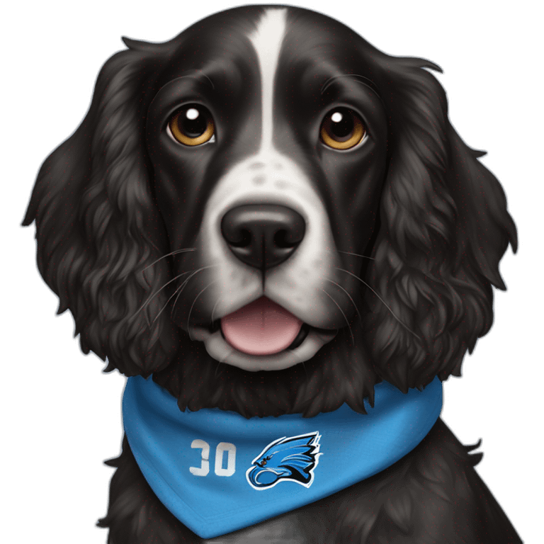 black springer spaniel wearing detroit lions bandana emoji