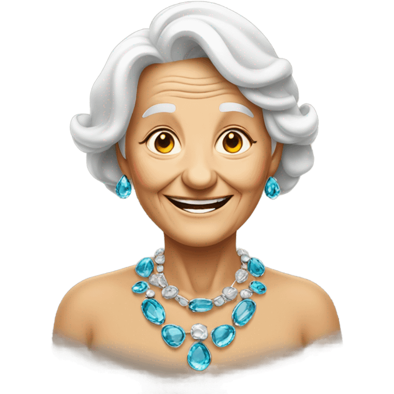 smiling old woman with jewelry expand head emoji