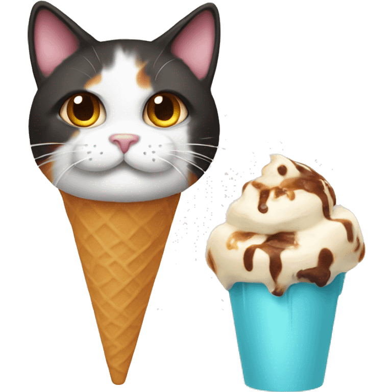 Icecream with fat calico cat emoji