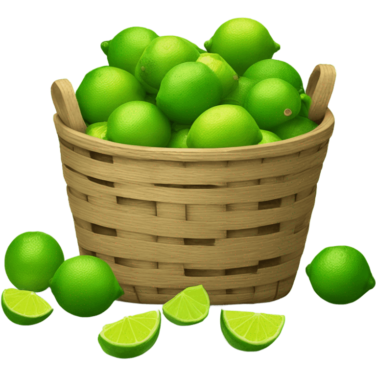 Limes falling out of a wooden basket. Make the limes fall emoji