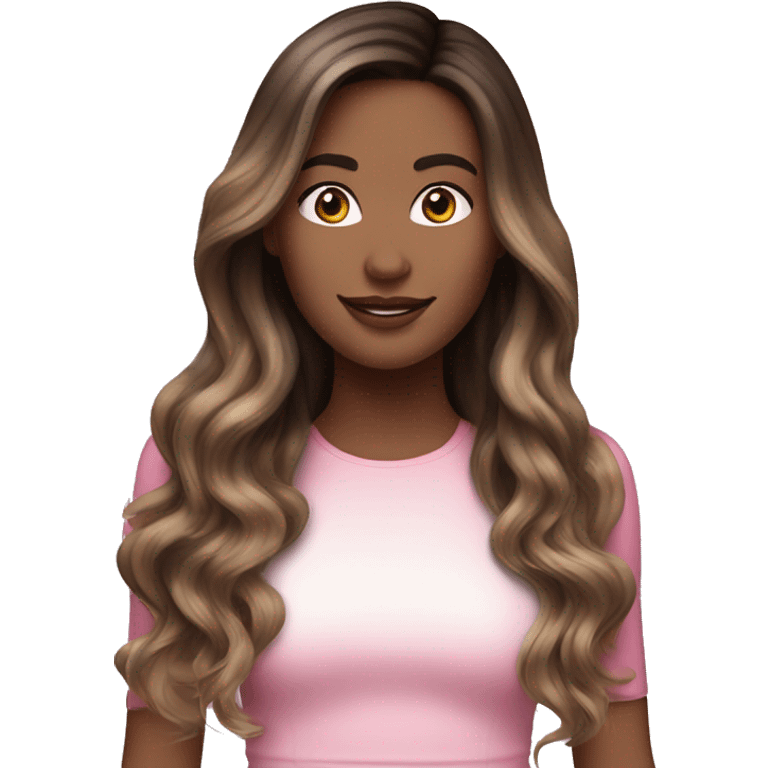 Brunette balayage long hair white women pink top emoji