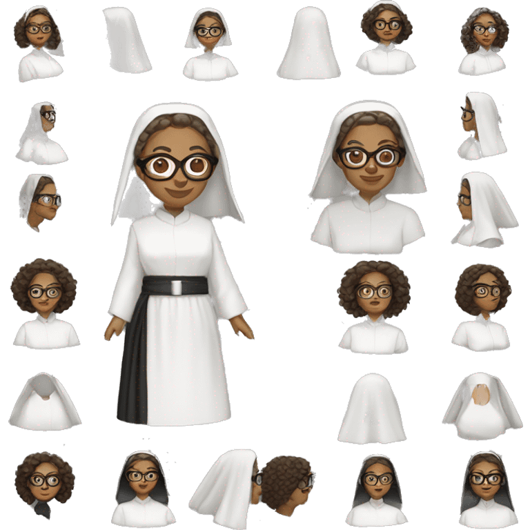 Female nun with medium skin tone and curly hair wearing spike Lee glasses and traditional nun clothing  emoji