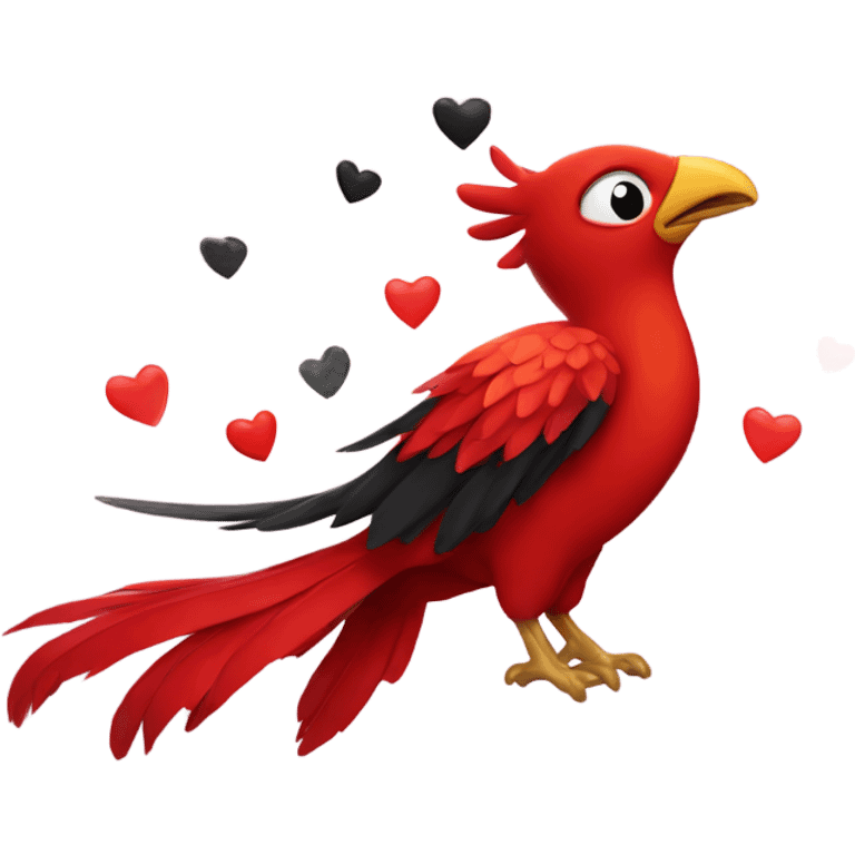 Red phoenix bird with black love hearts and stars  emoji