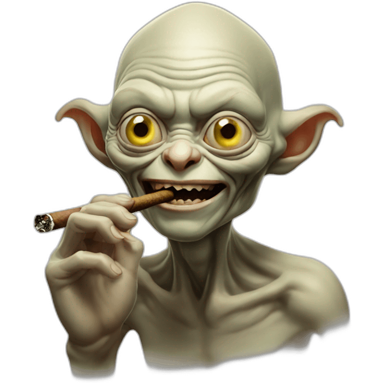 lord of the ring's gollum smoking a cigar smiling emoji