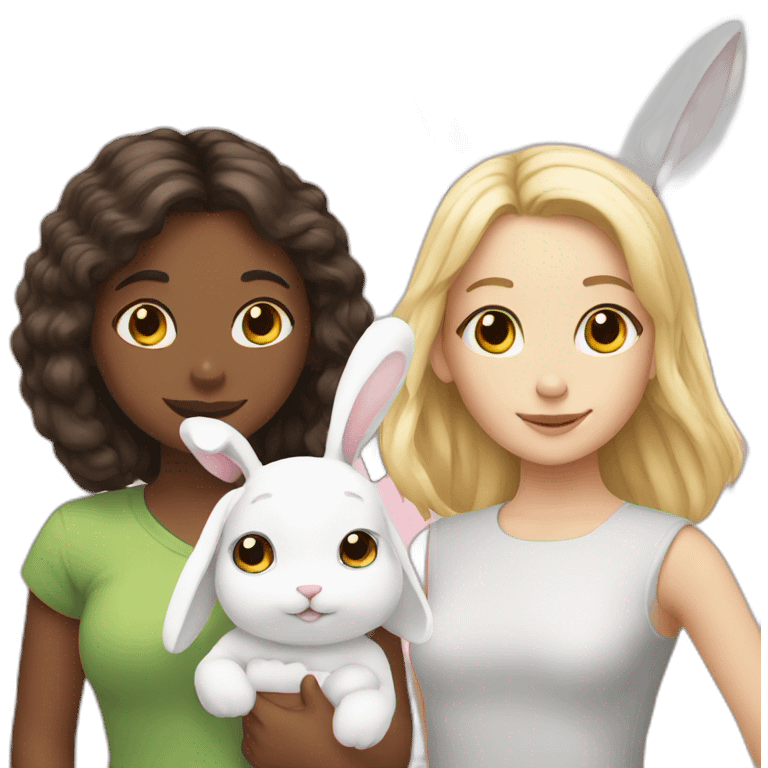 two girls and one white rabbit emoji