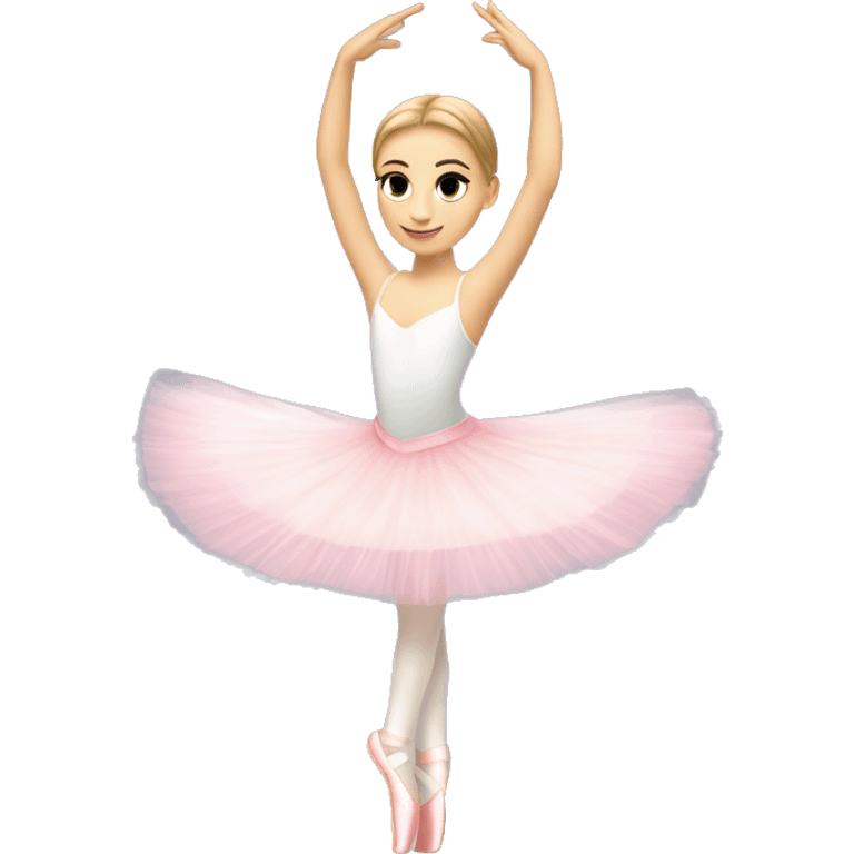 Full length Caucasian ballerina in a white tutu with pink pointe shoes in an arabesque pose emoji