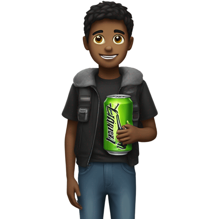 Boy with a monster drink emoji