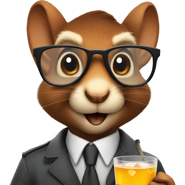 Secret agent squirrel with glasses holding a drink emoji