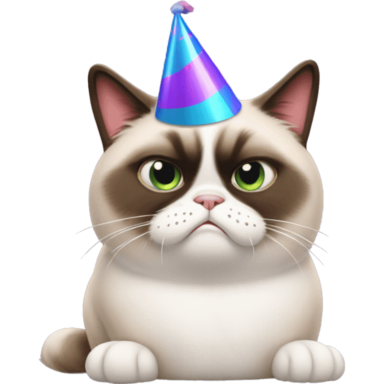 Grumpy cat with a Party hat emoji